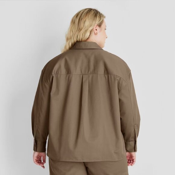 new Size 1X Future Collective Women's Embellished Twill Shacket in Olive color - Picture 2 of 3